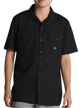 VANS Black Short-Sleeve Button Down Smith Workwear Camp Shirt Men Size Medium